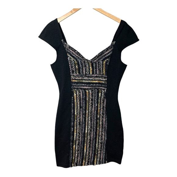 Free People Boucle Knit Bodycon Cap Sleeve Dress Little Black Dress LBD S Small - Picture 4 of 14